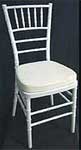 white chiavari chair rental with white chivari chair pad