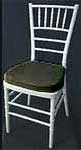 white chiavari chair rental with black chivari chair pad